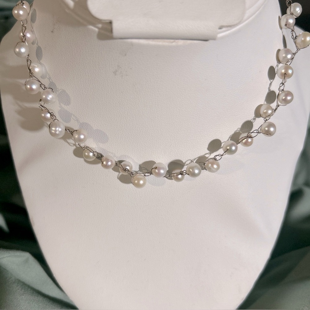 Vintage Lily Rachel Sterling White Pearl Station Necklace /choker 16in